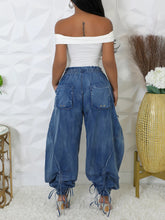 Drawstring Detail Loose Cargo Jeans